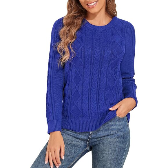 Womens Cable Knit Sweater Medium Blue Long Sleeve Casual Crewneck Pullover - Picture 5 of 8